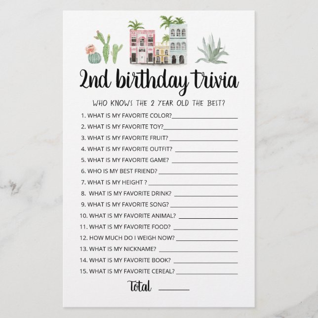 2nd Birthday Trivia editable game (Front)