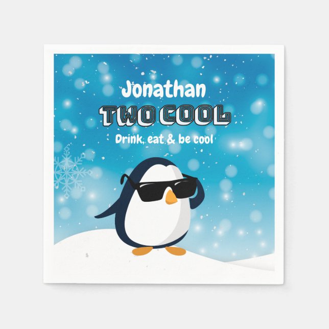 2nd Birthday Two Cool Penguin Boy Napkin (Front)