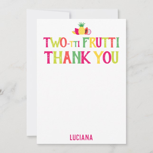 2nd Birthday Two-tti Frutti Thank You Personalised Card (Front)