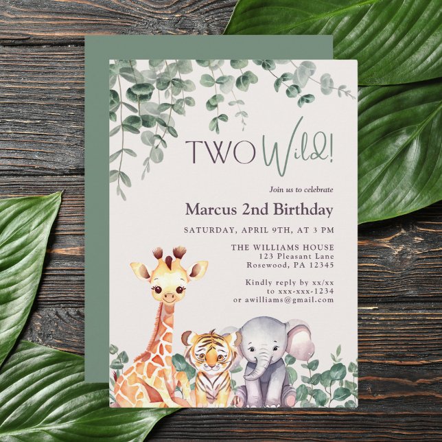 2nd Birthday Two Wild Safari Jungle Watercolor  Invitation (Creator Uploaded)