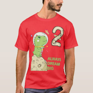 2nd Birthday Two Years Astronaut Dinosaur Dino 1 T-Shirt