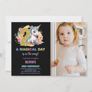 2nd Birthday Unicorn Birthday Invitations photo