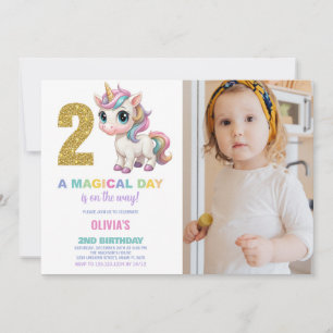 2nd Birthday Unicorn Birthday Invitations photo