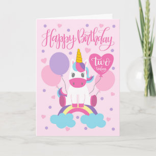 2nd Birthday Unicorn Sitting On Rainbow Card