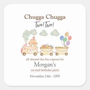 2nd Birthday Watercolor Brown Train Fun Express Square Sticker