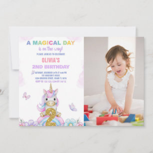 2nd Floral Unicorn Birthday Invitations with photo