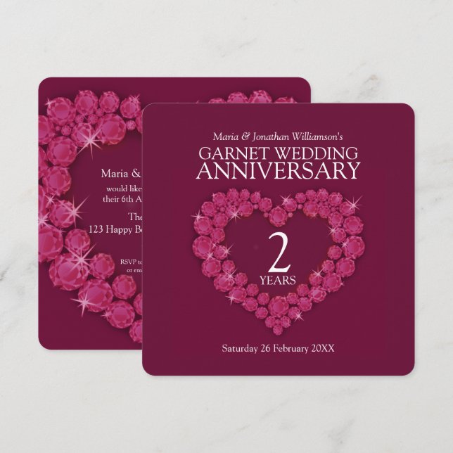 2nd garnet wedding anniversary party invites (Front/Back)