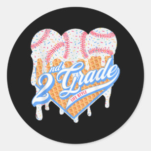 2nd Grade Back To School Baseball Drip Ice Cream B Classic Round Sticker
