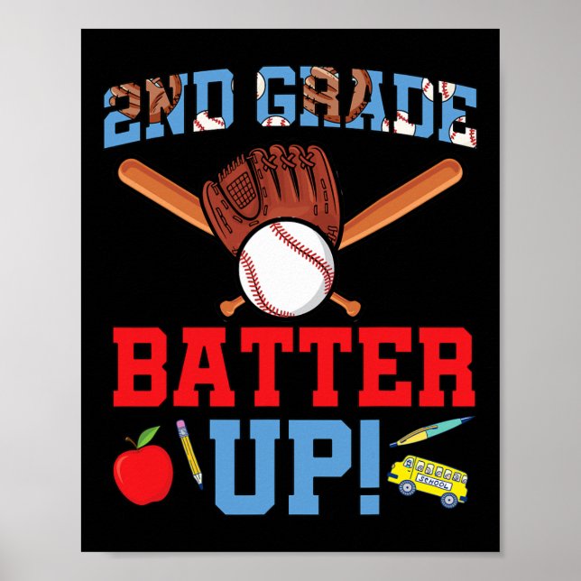 2nd Grade Baseball Player First Day Of School  Poster (Front)