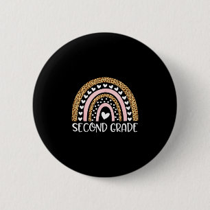 2nd grade boho rainbow leopard back to school 6 cm round badge