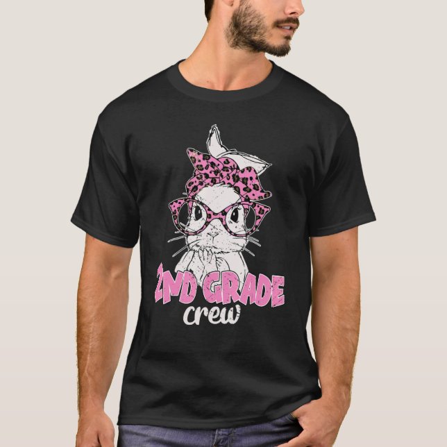 2nd Grade Crew Leopard Glasses Bunny Face Easter M T-Shirt (Front)