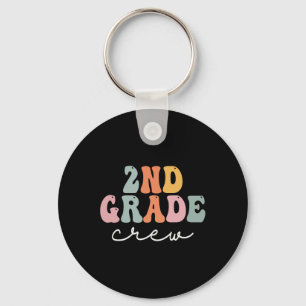 2nd Grade Crew Retro Groovy Women Happy First Day  Key Ring