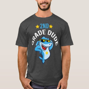 2nd Grade Dude Cool Shark Funny Second Grade Back  T-Shirt
