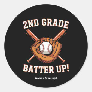 2nd Grade First Day Batter Up Baseball School Classic Round Sticker