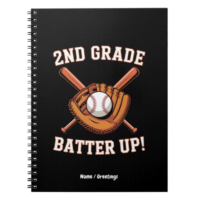 2nd Grade First Day Batter Up Baseball School Notebook (Front)