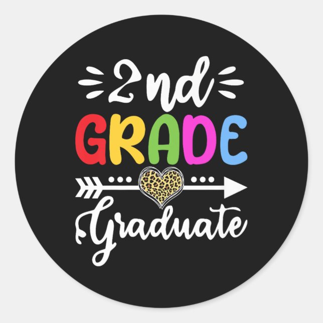 2nd Grade Graduate Heart Leopard Second Grade Grad Classic Round Sticker (Front)