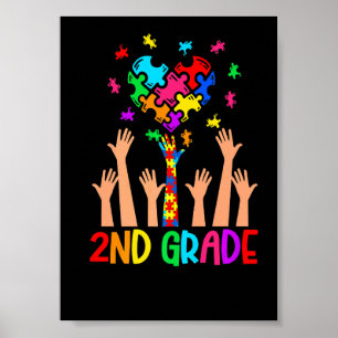 2nd Grade Heart Autism Awareness Back To School  1 Poster