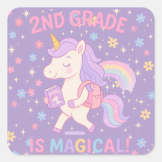 2nd Grade is Magical Back to School Unicorn Square Sticker