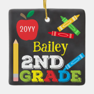 2nd Grade Keepsake Chalkboard Colourful Kids Ceramic Ornament