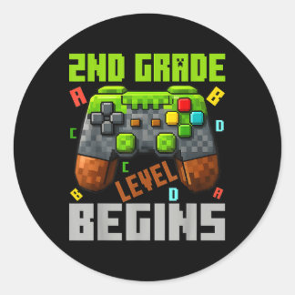 2nd Grade Level Begins Gaming Gamer Boys Kids Back Classic Round Sticker