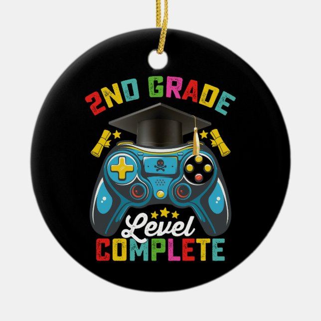 2nd Grade Level Complete Graduation Gaming Gamer Ceramic Tree Decoration (Front)