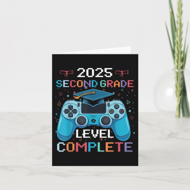 2nd Grade Level Complete Video Gamer Boy Graduatio Card (Front)