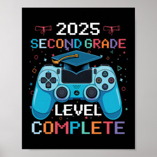 2nd Grade Level Complete Video Gamer Boy Graduatio Poster