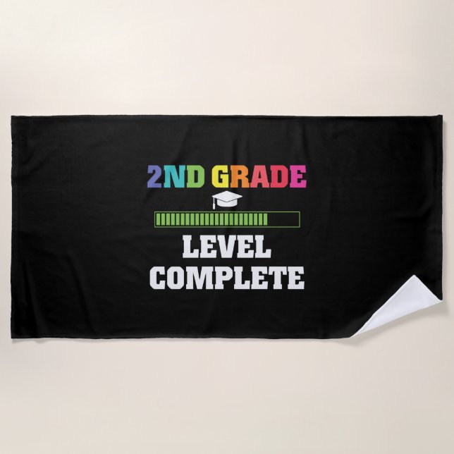 2ND Grade Level Complete Video Gamer Graduate Gift Beach Towel (Front)