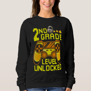 2nd Grade Level Unlocked Back To School  Gamer Boy Sweatshirt