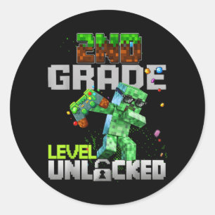 2nd Grade Level Unlocked Back to School Pixel Game Classic Round Sticker