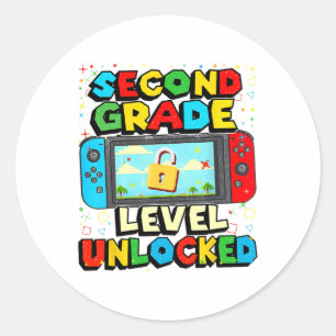 2nd Grade Level Unlocked Funny Gamer Boys Back To  Classic Round Sticker