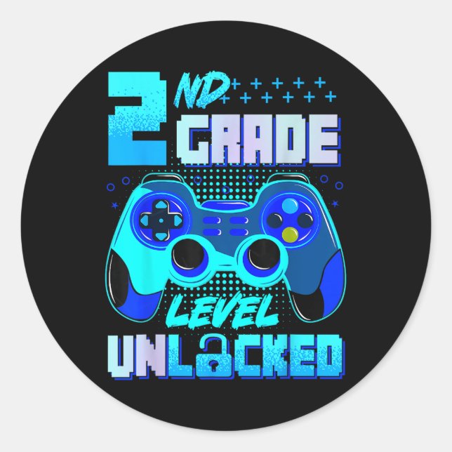 2nd Grade Level Unlocked Gamer Boys Kids First Day Classic Round Sticker (Front)