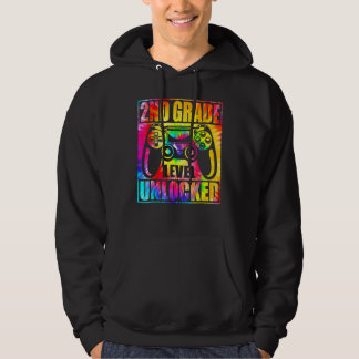 2nd Grade Level Unlocked Tie Dye Video Game Back T Hoodie