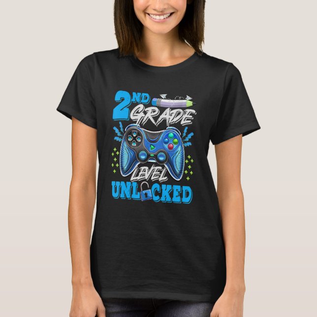 2nd Grade Level Unlocked Video Game Back To School T-Shirt (Front)