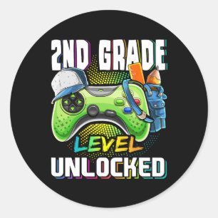 2nd Grade Level Unlocked Video Game Ck To School B Classic Round Sticker