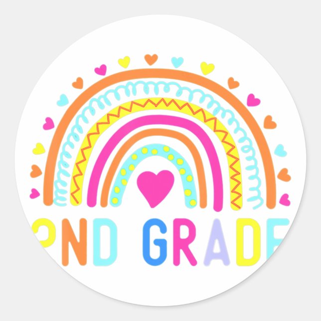 2nd Grade Rainbow Girl Boys Teacher Hello Second G Classic Round Sticker (Front)