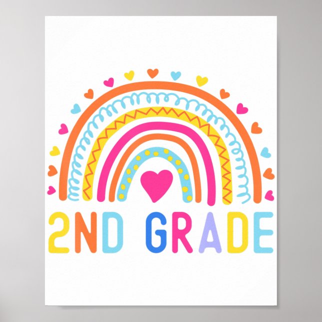 2nd Grade Rainbow Girl Boys Teacher Hello Second G Poster (Front)
