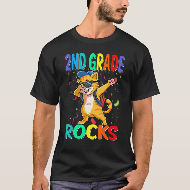 2nd Grade Rocks Cat Back To School T-Shirt (Front)