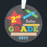 2nd Grade Second Grade Keepsake Chalkboard Bright Ornament<br><div class="desc">This second grade ornament features a star, a ruler, a pencil, crayons and bold, colourful fun typography! Click the customise button for more options for modifying the text! Variations of this design, additional colours, as well as coordinating products are available in our shop, zazzle.com/store/doodlelulu. Contact us if you need this...</div>