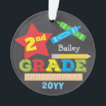2nd Grade Second Grade Keepsake Chalkboard Photo Ornament<br><div class="desc">This second grade ornament features a star, a ruler, a pencil, crayons and bold, colourful fun typography with space for a photo on the back! Click the customise button for more options for modifying the text! Variations of this design, additional colours, as well as coordinating products are available in our...</div>