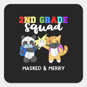 2nd Grade Squad Quarantine Panda Kitty Funny Mask Square Sticker
