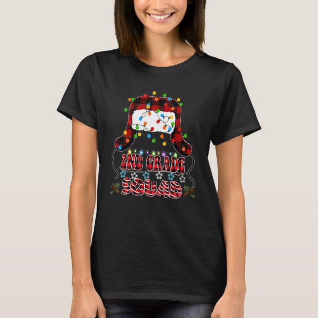 2nd Grade Squad Reindeer Santa Hat Teacher Christm T-Shirt (Front)
