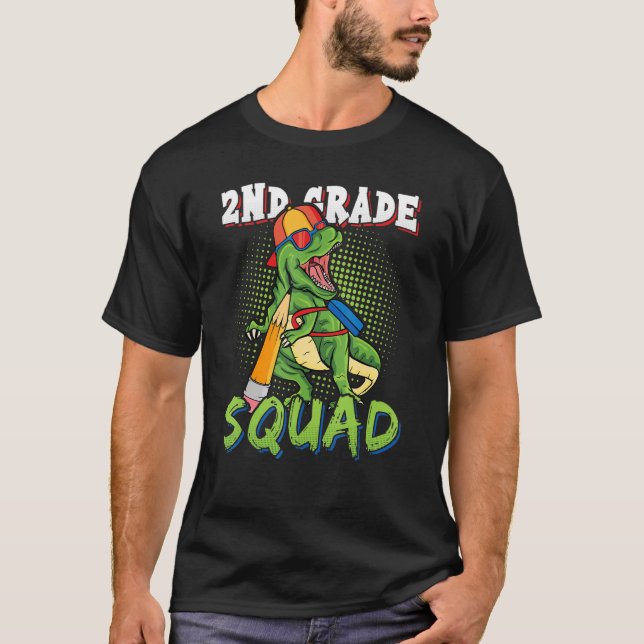 2nd Grade Squad Rex Dinosaur Back to School Backpa T-Shirt (Front)