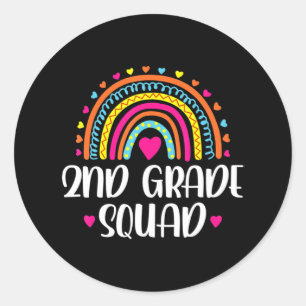 2nd Grade Squad Teacher Fun Rainbow Lover Back To  Classic Round Sticker