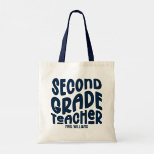 2nd Grade Teacher Dark Blue Typography Design Tote Bag
