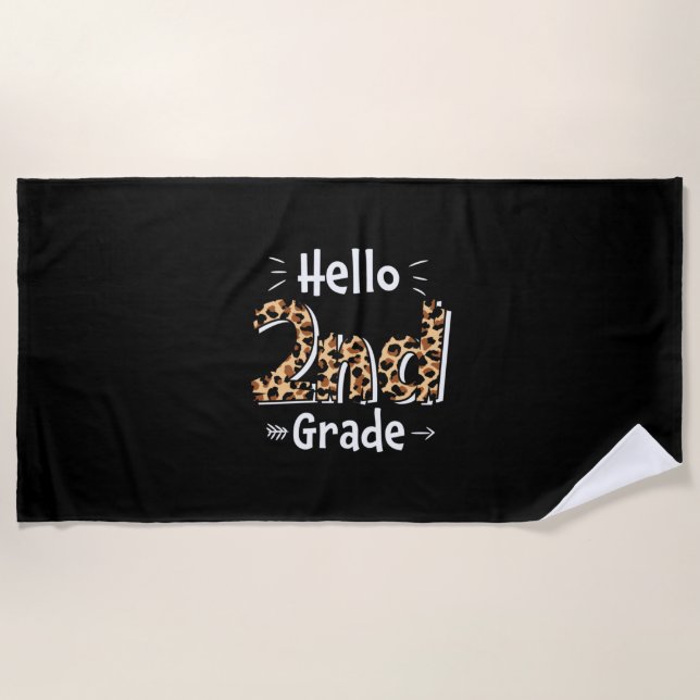 2nd Grade Teacher Hello Leopard 2nd Grade Beach Towel (Front)