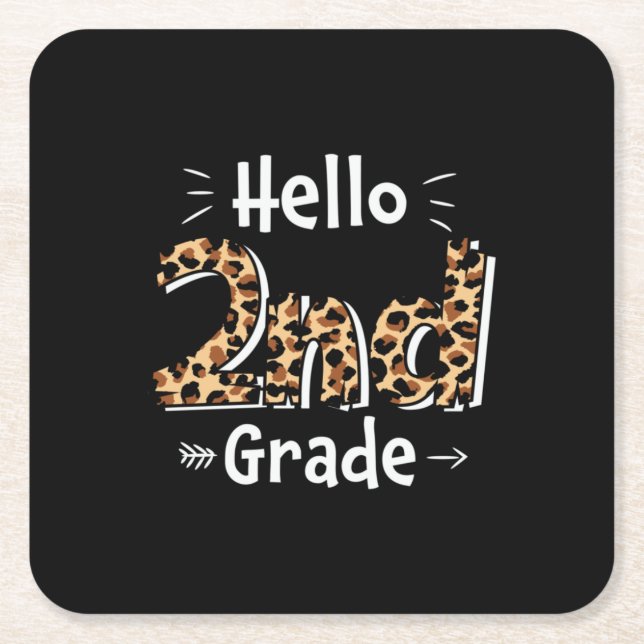 2nd Grade Teacher Hello Leopard 2nd Grade Square Paper Coaster (Front)