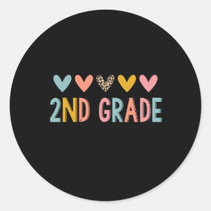 2nd Grade Teacher Leopard Hearts Back To School  Classic Round Sticker