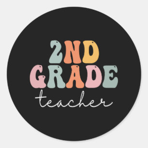 2nd Grade Teacher Retro Groovy Vintage First Day O Classic Round Sticker