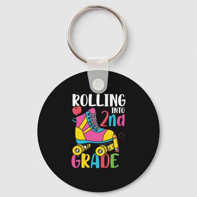 2nd Grade Teacher Rolling Into 2nd Grade Key Ring (Front)